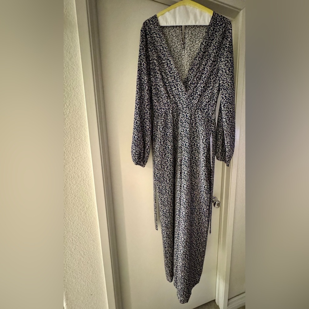 Sophisticated Navy and White Patterned Jumpsuit